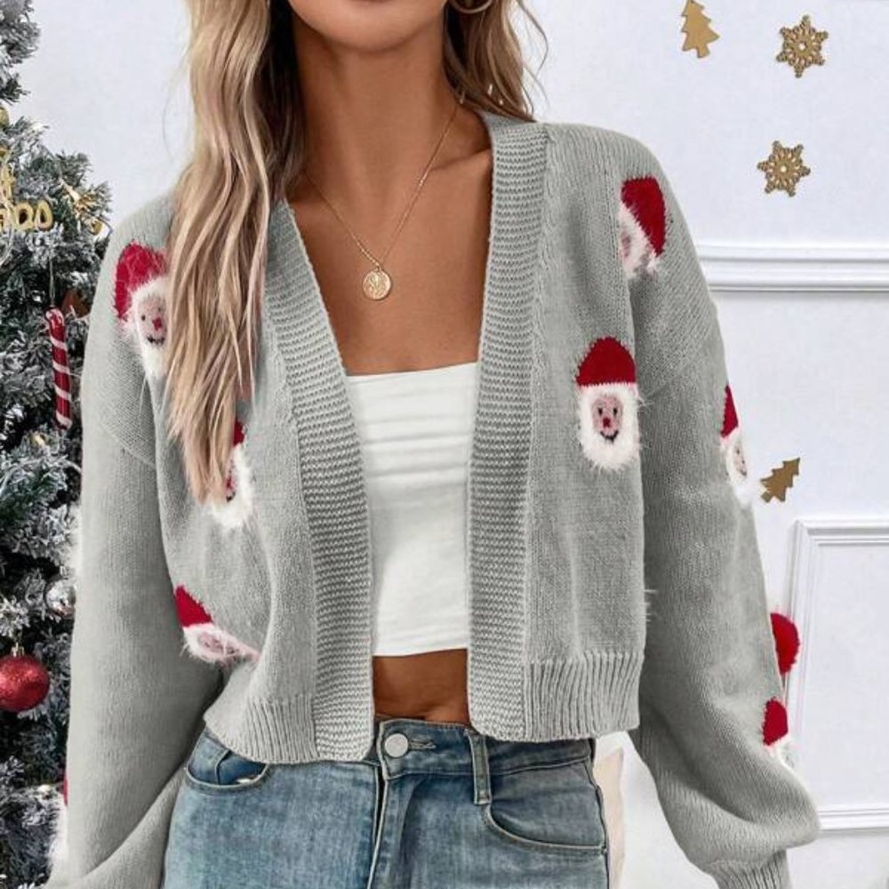 Gray Christmas Santa Claus Oversized Duster Cardigan
